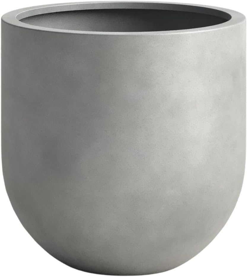 DTY Signature Mount Antero Lightweight and Durable Modern Fiberstone Bullet Shaped Planter Indoor & Outdoor Drainage Hole & Rubber Plug Weather Resistant, 12" H x 12" Dia, 10.2" Opening - Small, Gray