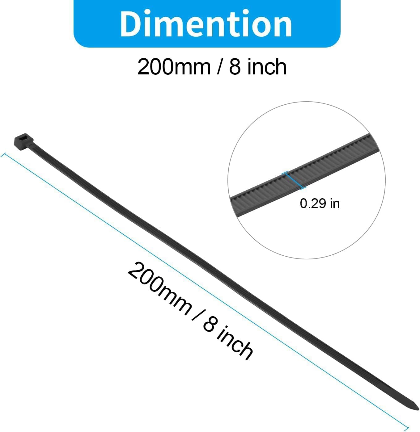 XINGO 8 Inch Silver Zip Ties Heavy Duty 100 Pack, 120 LBS Tensile Strength, Premium Nylon Cable Wire Ties, Self-locking Plastic Ties for Indoor and Outdoor Use