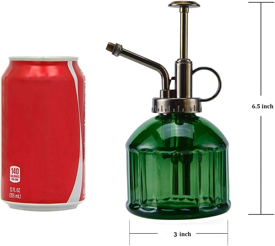 Glass Plant Mister Spray Bottle, Vintage Plant Spritzer Sprayer Mister, Succulent Watering Bottle with Top Pump, Small Glass Watering Can for Indoor Outdoor Houseplant - Dark Green