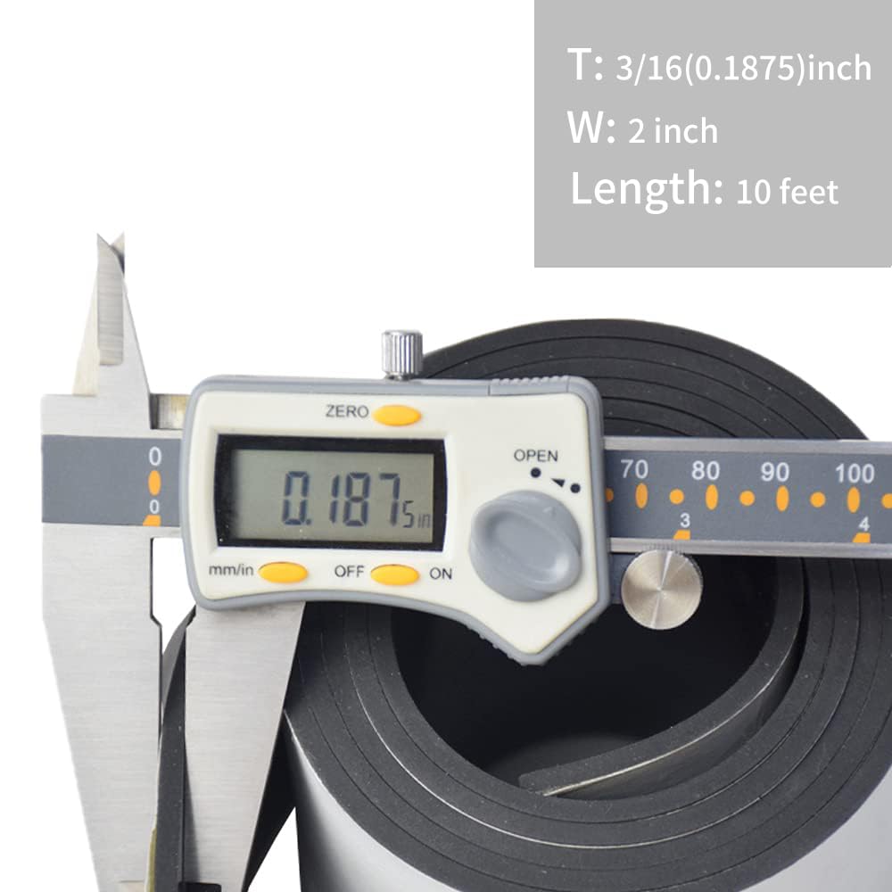 DOBTIM Neoprene Rubber Strips Self Adhesive 3/16 (.187)" Thick X 2" Wide X 10'Long, Solid Rubber Sheets, Rolls & Strips for Gaskets DIY Material, Supports, Leveling, Sealing, Bumpers, Abrasion Black