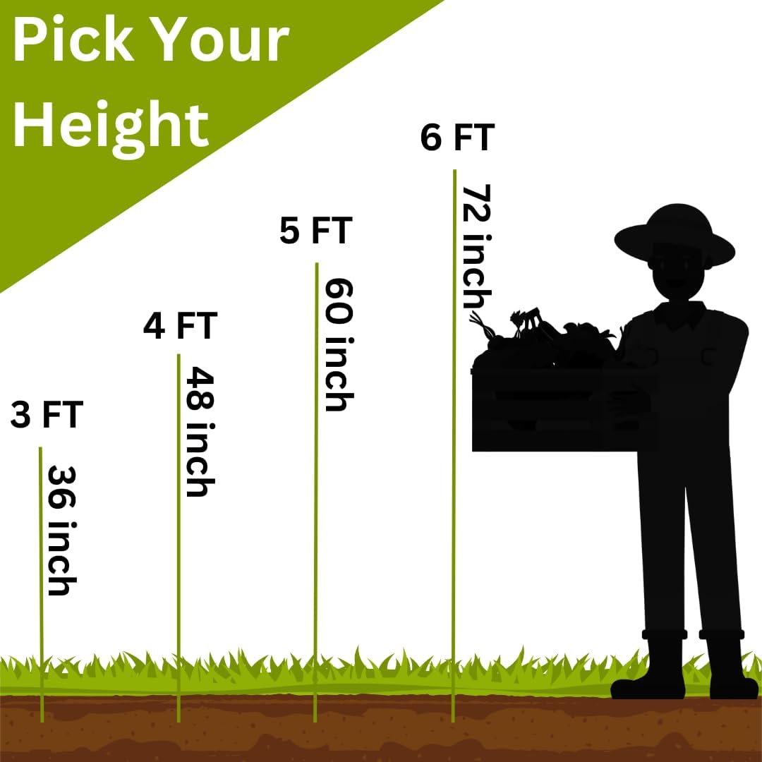 Fiberglass Eco Friendly Garden Stakes (Choose Height/Quantity) – Durable, Lightweight, Tomato, Tree, Strawberry, Plant, Support Fencing Stakes with Patterned Surface 5/16" Diameter (10, 3)