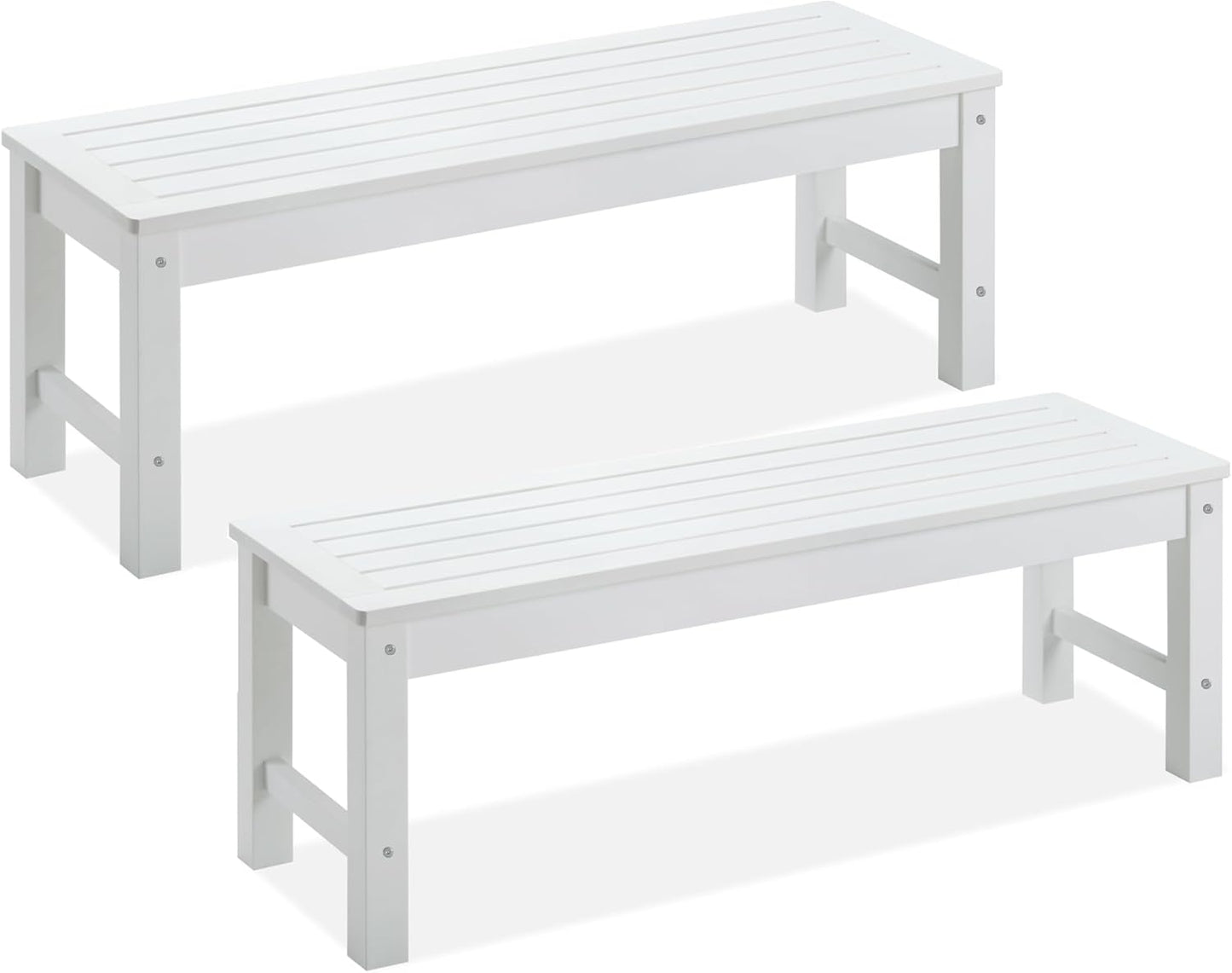 Psilvam Outdoor Bench, Two Person Poly Lumber Porch Bench, Weatherproof Garden Bench That Never Rot and Fade, Patio Bench Suit for Garden, Porch, and Park (2 pcs, White)