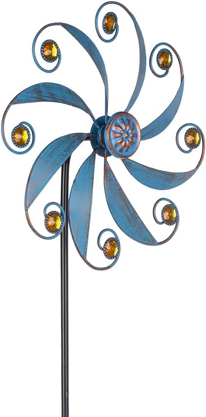 Stargarden Wind Spinner, Metal Outdoor Wind Sculptures & Spinners, Small Garden Pinwheels for Yard and Garden Decor Blue
