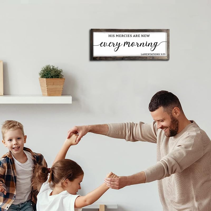 Dazingart Farmhouse Bible Verse Sign, His Mercies Art New Every Morning, Scripture Wall Decor Baptism Lord Is Faithful Sign (Every Morning)