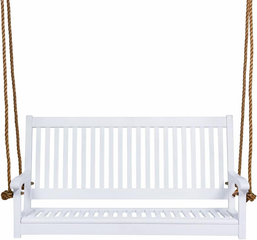 East Green Hayden 4 Foot White Porch Swing - Outdoor Bench Swing Crafted from Naturally Weather-Resistant Acacia Wood