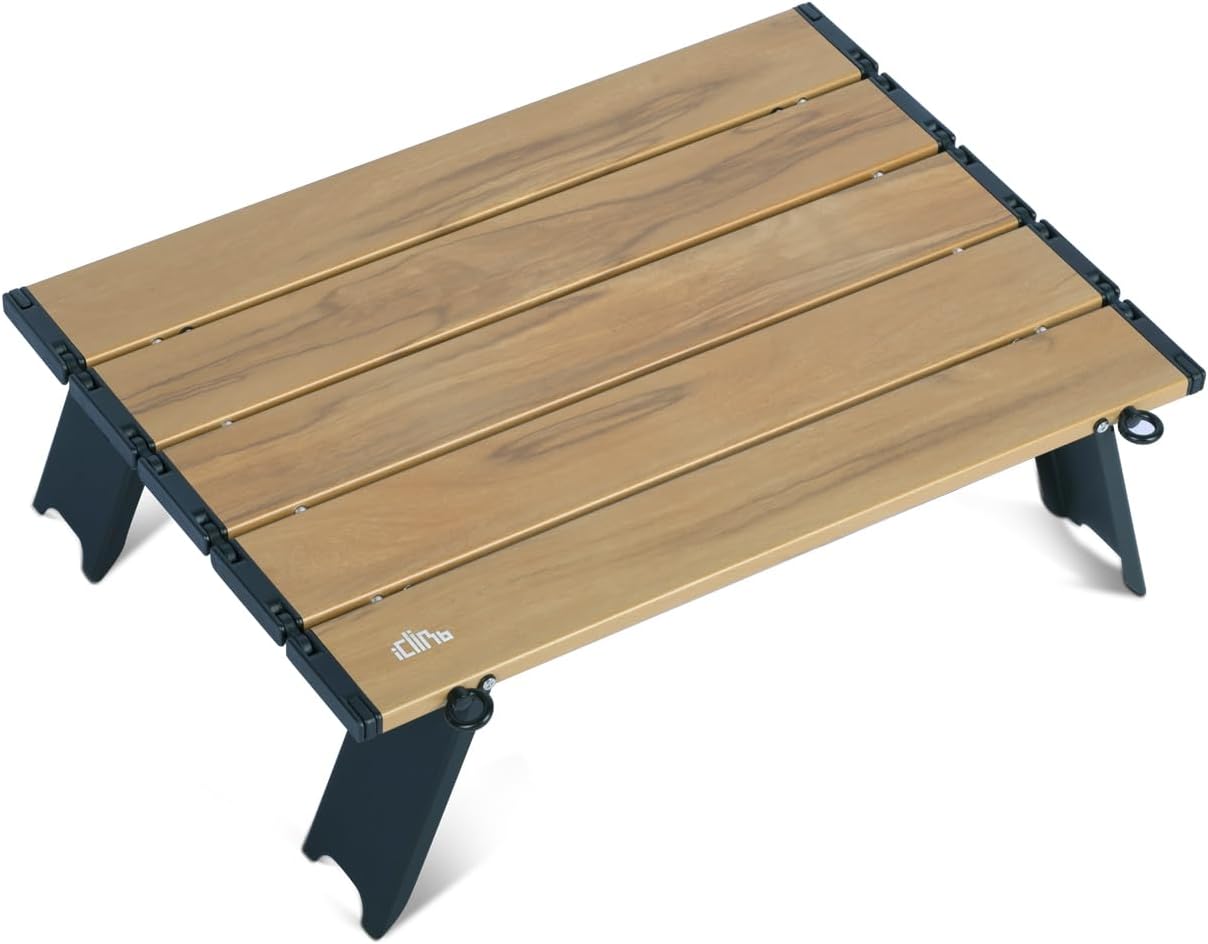 iClimb Ultralight Compact Mini Beach Picnic Folding Alu. Table with Carry Bag, Two Size (Nature - S)