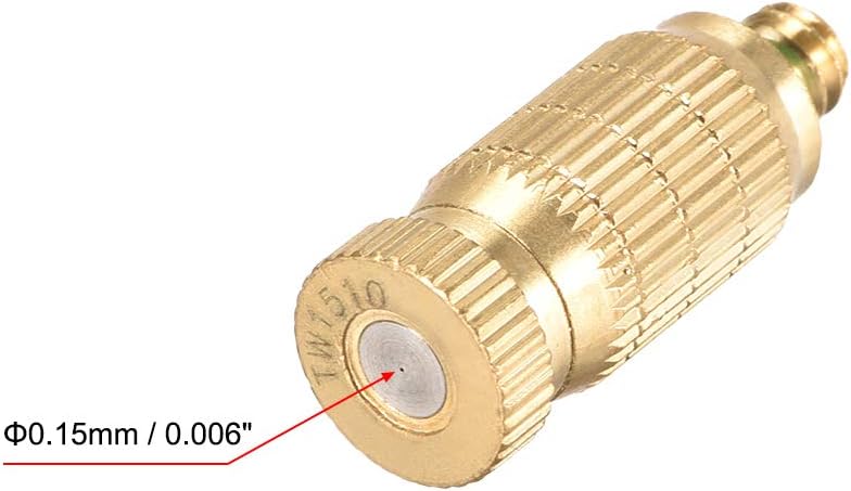 uxcell Brass Misting Nozzle - 3/16-inch Threaded 0.15mm Orifice Dia Fogging Spray Head for Outdoor Cooling System - 5 Pcs Golden
