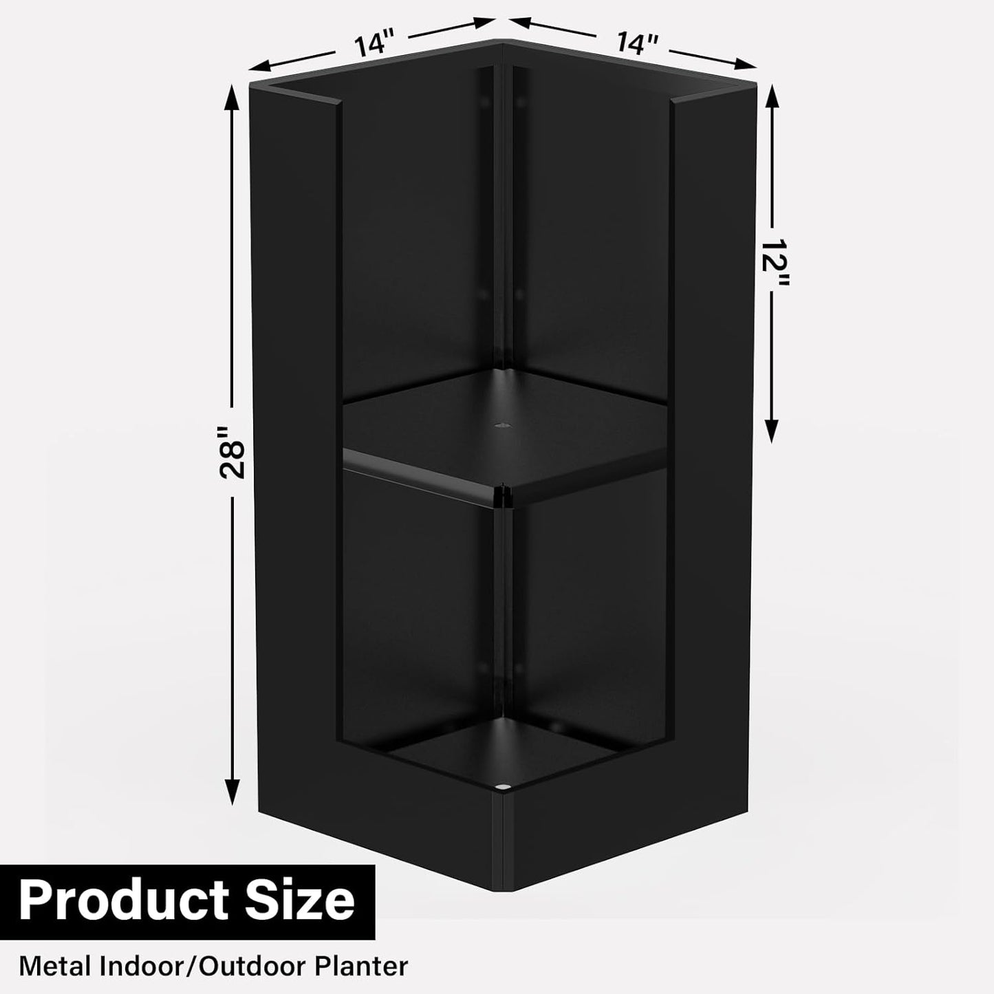 Tall Black Planter 28" Metal Square Large Plant Pots for Indoor Outdoor-Modern Tall Flower Pots for Porch, Patio, Deck, Commercial & Residential(14" Lx14 Wx 28" H)