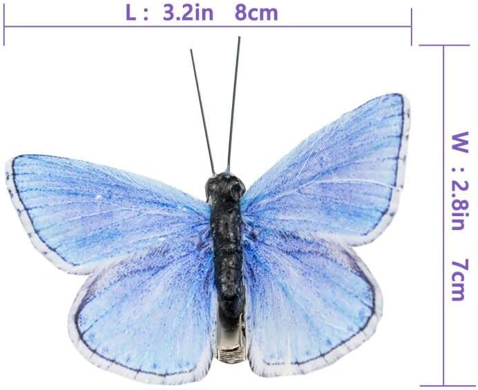 Berfutall-Artificial Feather 3D Butterfly Party Decorations Set of 12 with Clip 12 Color Ornaments for Christmas Tree