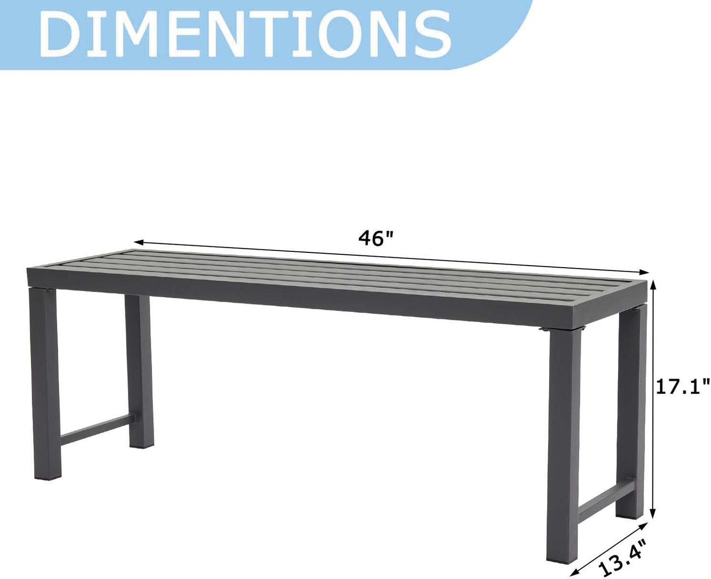 Outdoor Metal Backless Bench, 46" Patio Garden Bench for Outdoor, All Weather Outdoor Bench for Garden, Backyard, Porch, Grey