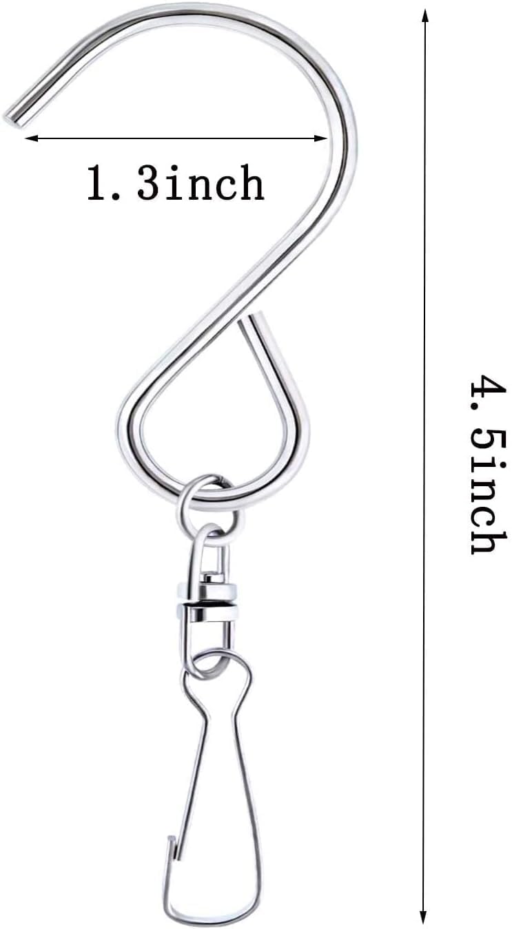 24 Pcs Swivel Clip Hanging Hooks, Stainless Steel 360 Degree Rotating Windsock Clips for Hanging Wind Chimes, Plants, Bird Feeder, Crystal, Birdcage