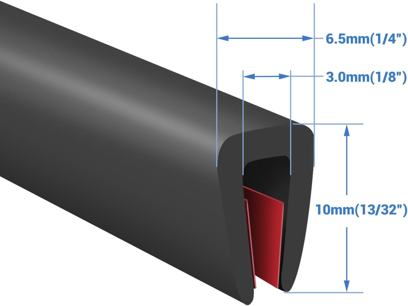 Rubber Edge Trim, Self-Adhesive Rubber Edge Protector for 1/8" Mirror and Flexiglass, EPDM Material, Fit 1/8"(3mm), Length 20 Ft, Black Color, U Channel Edge Trim