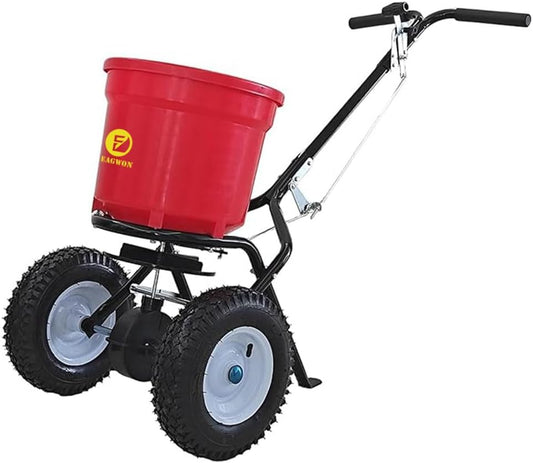50lb Broadcast Spreader, Capacity Lawn Spreader & Fertilizer Spreader, Rustproof Poly Hopper, Adjustable Drop Rate, All-Terrain Pneumatic Tires, Epoxy-Coated Frame for Lawn Care, Red