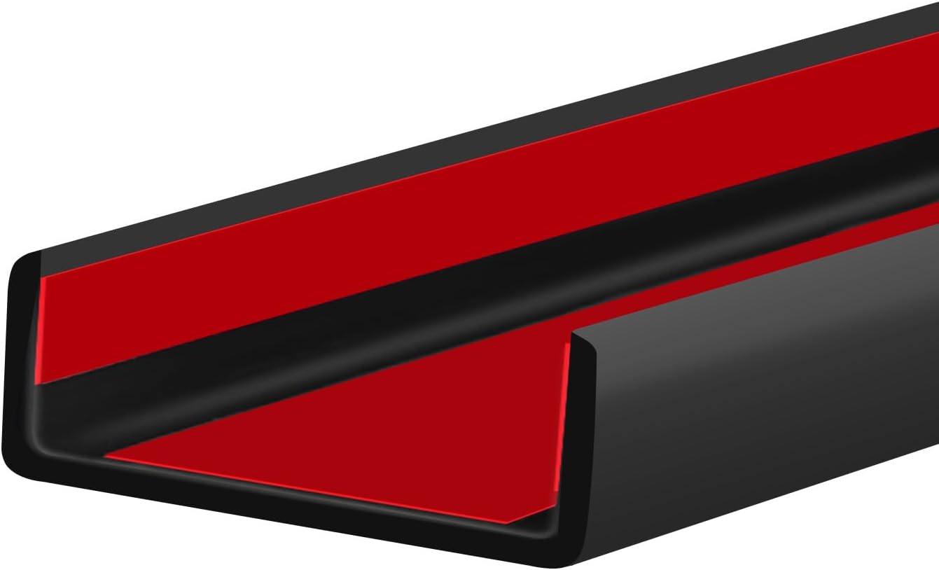 Rubber Edge Trim, 2-1/2 inch Wide U Channel Edge Trim, Big Size U Shaped Trim, Self Adhesive Edge Banding for Plywood, Woods, Doors, Shelf, Cabinet, Countertop, Length 20Ft, Black Gloss Finish