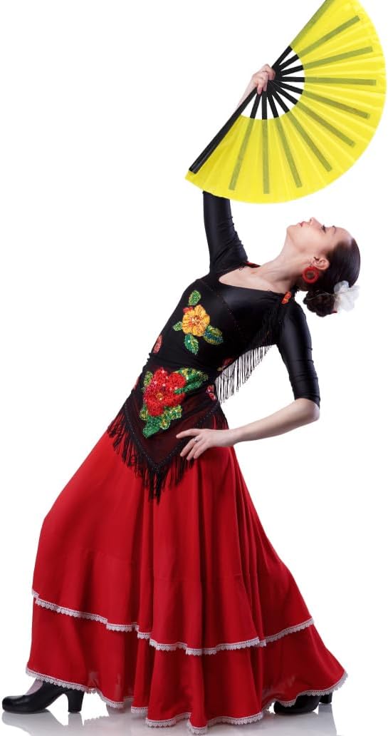 4 Pack Large Folding Hand Fan, Plastic Hand Held Folding Fans Chinese Kung Fu Hand Fan Decorative Folding Fans for Dance, Performance, Festival or Home Decorations(Yellow)