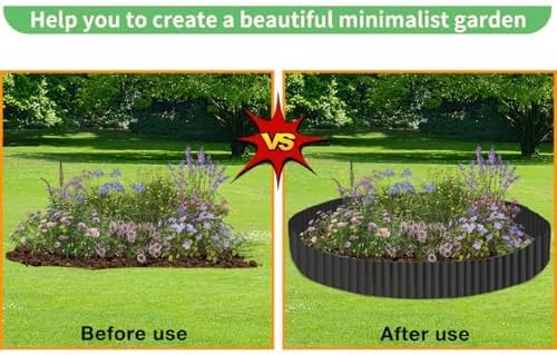 Landscape Edging Border 10in x 20ft- Corrugated Metal Garden Edging-Lawn Edging Borders-Galvanized Edging Long Strips Yard Border for DIY Flower Beds, Plants, Walkways-Black