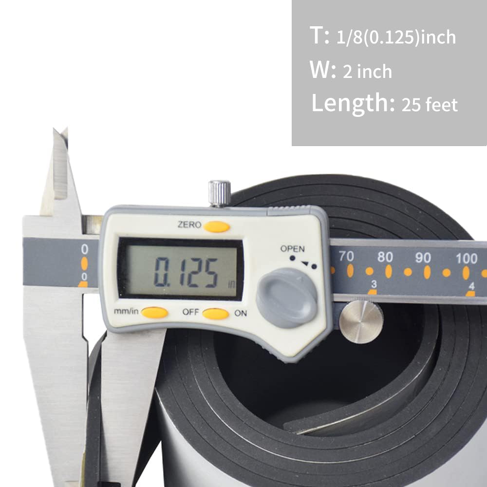 DOBTIM Neoprene Rubber Strips Self Adhesive 1/8 (.125)" Thick X 2" Wide X 25'Long, Solid Rubber Sheets, Rolls & Strips for Gaskets DIY, Sealing, Bumpers, Abrasion