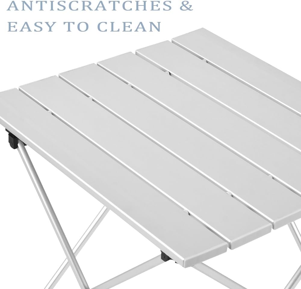 Tesouro Portable Camping Table,Folding Side Table Aluminum Top for Outdoor Cooking, Hiking, Travel, Picnic (Sliver-Large)
