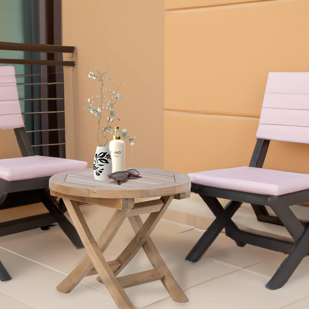 Teak Wood Folding 20”-Inch Outdoor Coffee Table - Perfect for Camping & Outdoor Entertaining - Ideal for Backyard, Front Porch, Balcony (Round)