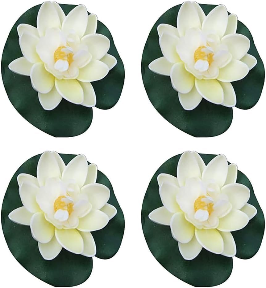 4 Pieces Artificial Floating Lotus Flowers with Lily Pads, Decorative Foam Water Plants for Pond, Pool, Garden Fish Tank Aquarium Home Garden Special Decoration Outdoor Décor,Artificial Flowers