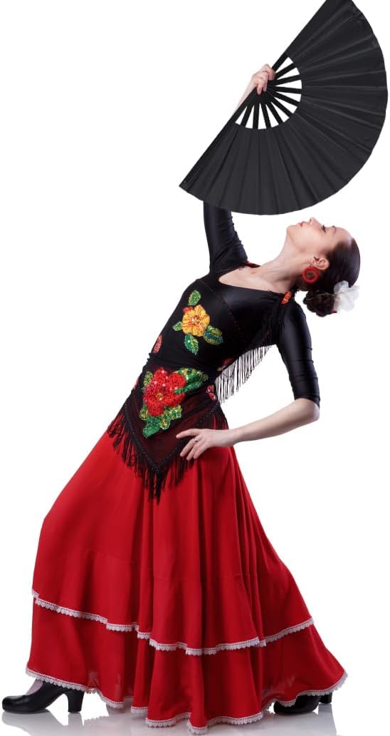 8 Pack Large Folding Hand Fans for Women/Men, Kungfu Taichi Rave Folding Fan with Bag, Large Popping Clacking Fans for Line Dancing, Concert, Party, Festival, Home Decorations(Black)