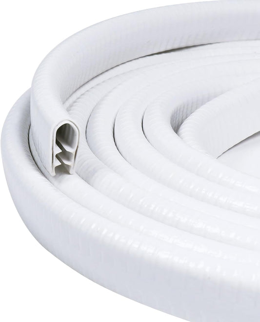 Edge Trim White U-Channel Rubber Trim Edge with Metal 1/2" X 3/8" - Fit Gap 3/64" to1/4 Car Door Edge Sealing Strip, PVC Weather Stripping with Steel, Metal Edge Protector, 16FT