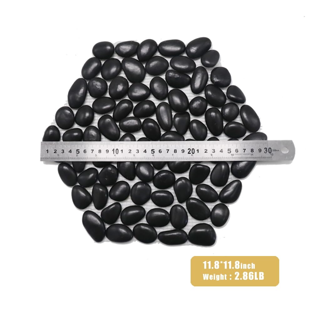 12 inch River Rock Stepping Stone - Pavers for Outdoor Garden Walkway, Landscaping - Polished Pebble Step Stones for Patio Yard Lawn Pathway, Set of 6 (Hexagon, Black)