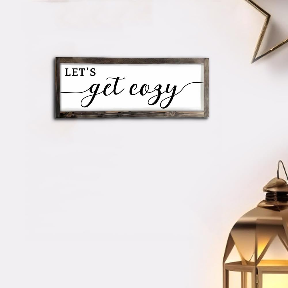 Dazingart Let's Get Cozy Sign, Farmhouse Bedroom Wall Art Decor, Framed Wood Sign for Housewarming Gift (Let's Get Cozy)