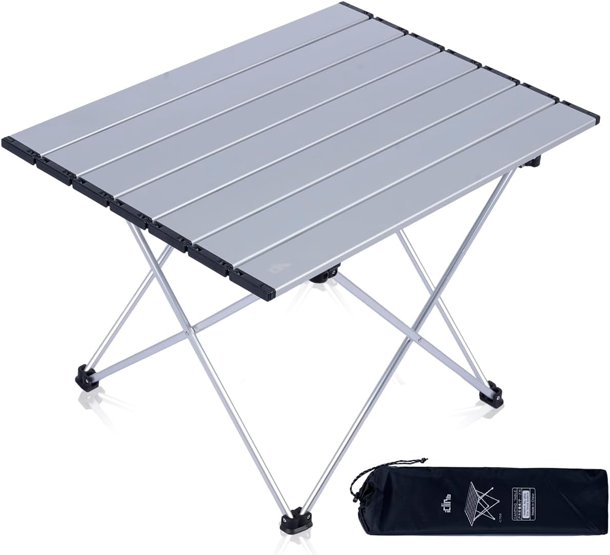 iClimb Ultralight Compact Camping Folding Table with Carry Bag (Silver - L)
