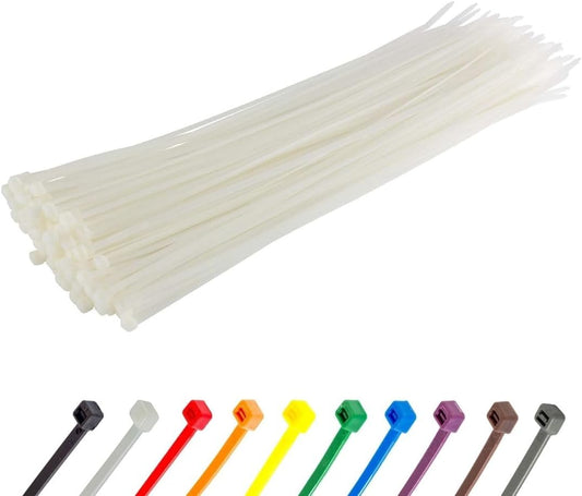 GTSE 8 Inch White/Clear Zip Ties, 100 Pack, 50lb Strength, UV Resistant Strong Nylon Cable Ties, Self-Locking 8" Tie Wraps