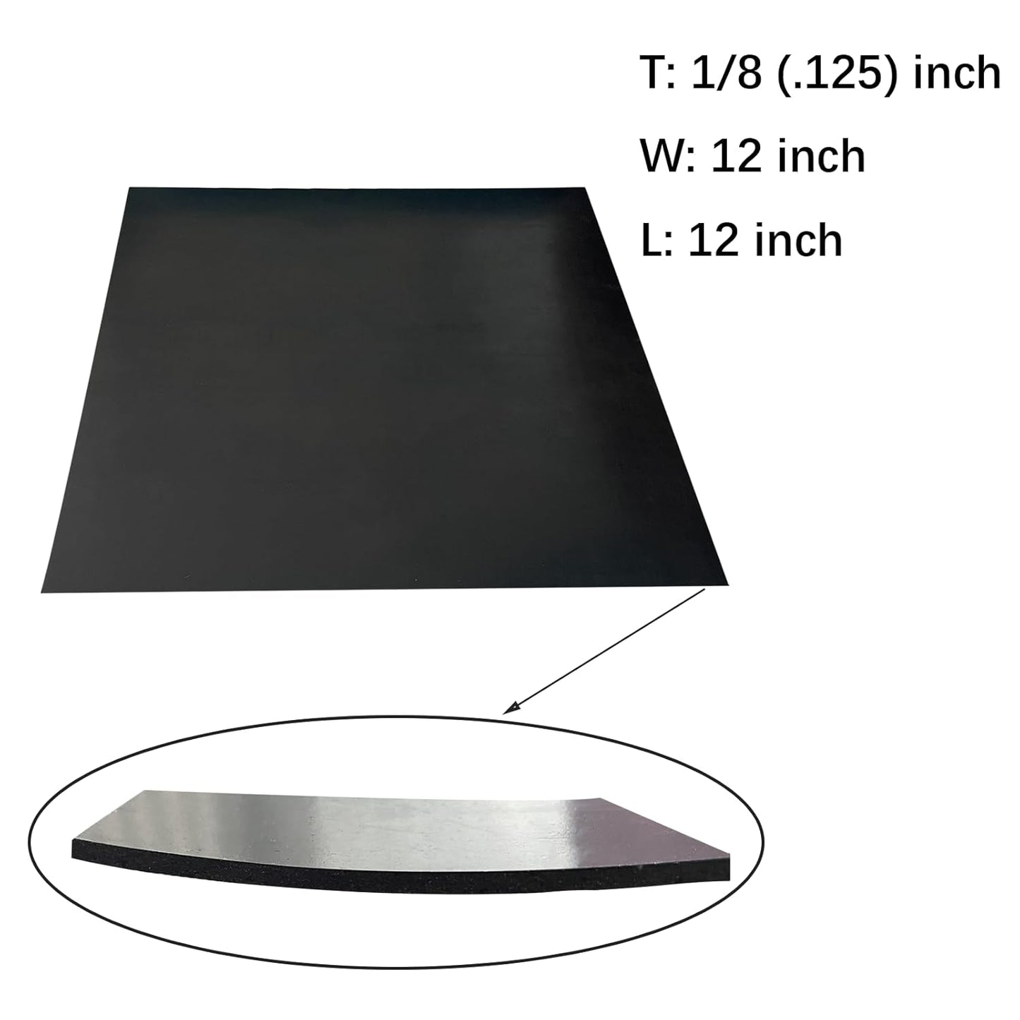 Solid Rubber Sheet Roll 1/8 (.125)" Thick X 12" Wide X 12" Long, Solid Rubber Strips, Sheet, Rolls for Bumpers, Flooring Protection, Sealing, DIY