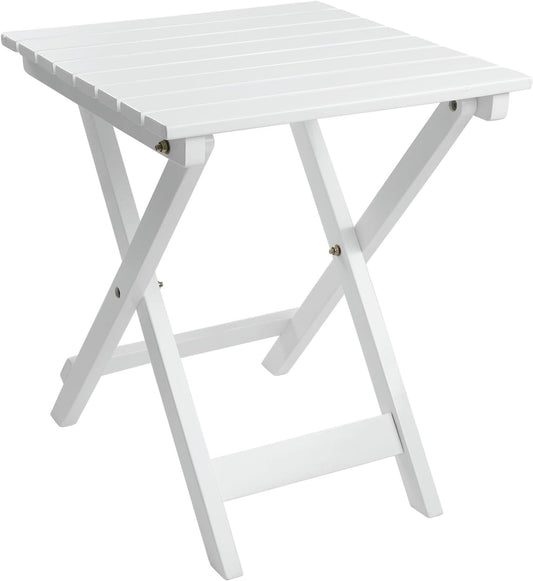 Outdoor Patio Side Table Small Wood End Square Table Folding Coffee Furniture for Living Room, Bedroom, Plant Stand, Camping Portable White