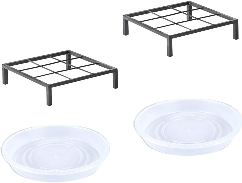 9.8" Metal Heavy Duty Potted Plant Stand Flower Pot Holder with Saucer Indoor Outdoor Rustproof Iron Garden Container Square Supports Rack for Planter ,2 Pack(iron color )
