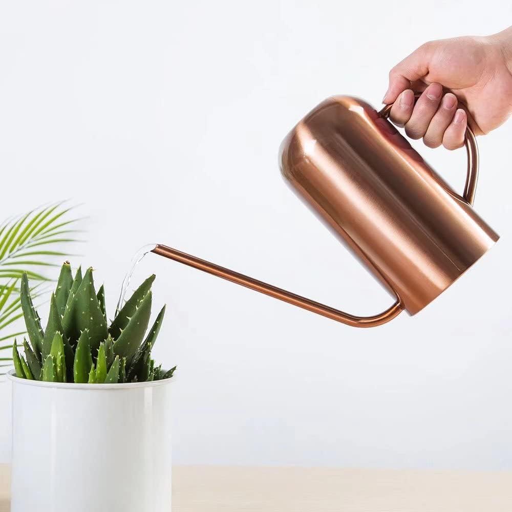 Watering Can Indoor Plants, 50 oz/1500 ml Metal Stainless Steel Watering Can Pot with Long Spout for Indoor House Plants Bonsai Outdoor Garden Flower Decorative(Copper) (Copper)