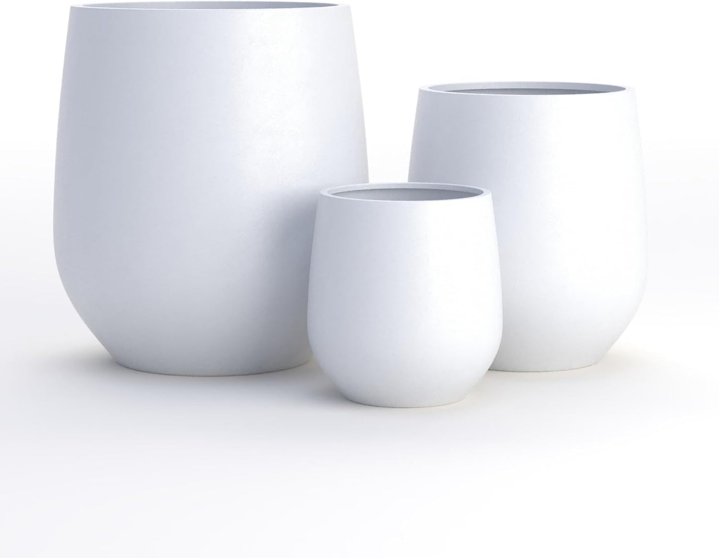 DTY Signature Mount Wilson Lightweight and Durable Modern Fiberstone Tapered Planter for Indoor Outdoor Drainage Hole & Rubber Plug Weather Resistant, 11.8" H x 11" Dia, 8" Opening - Small, White