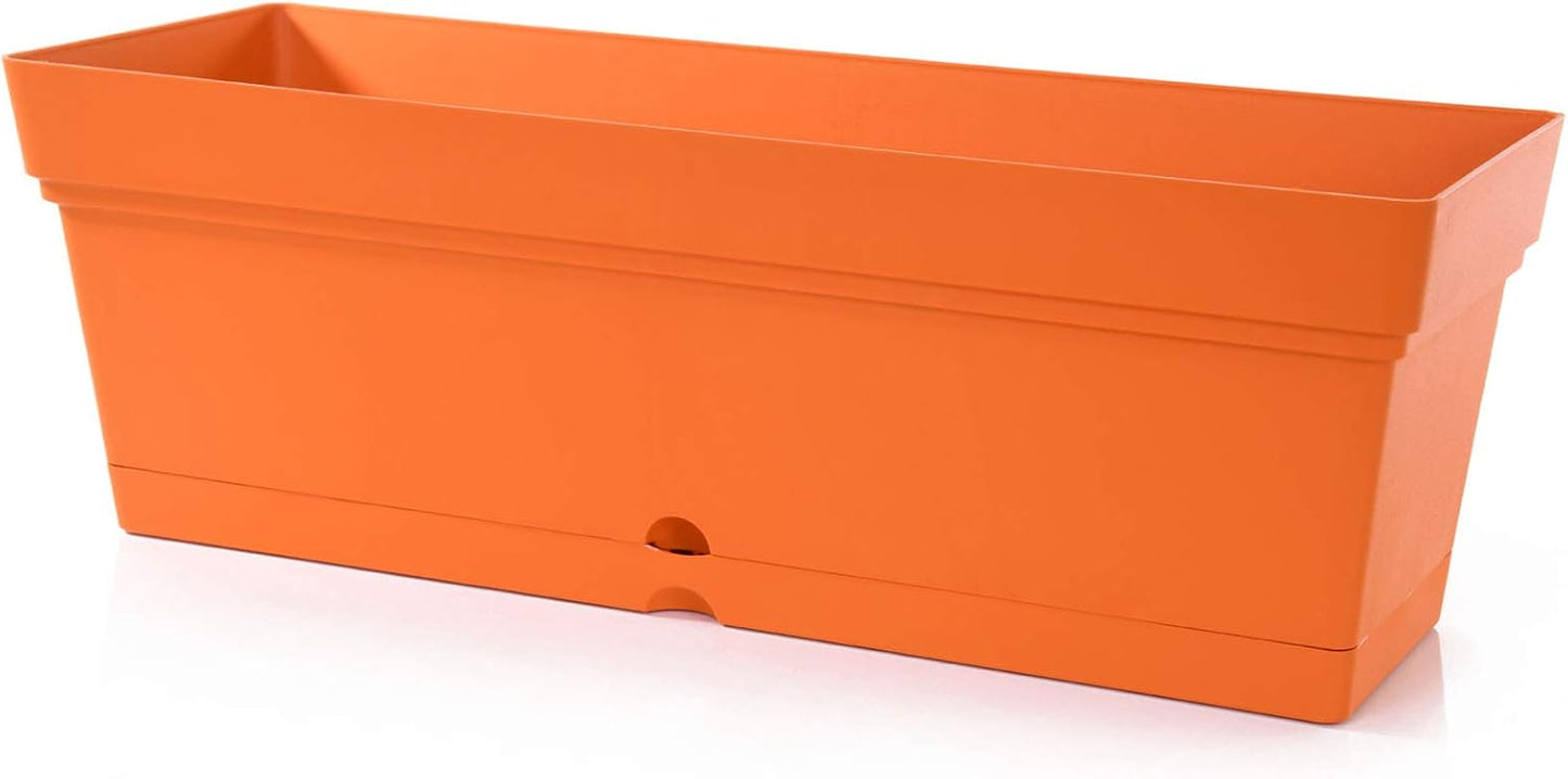 Mintra Window Box Planter, Window Planter Box for Indoor Outdoor Use, Rectangular Pots with Saucers & Drainage Holes, Decorative Plant Pots for Window Sill, Shelf, Desktop, 19" Wx6.75 H, Orange
