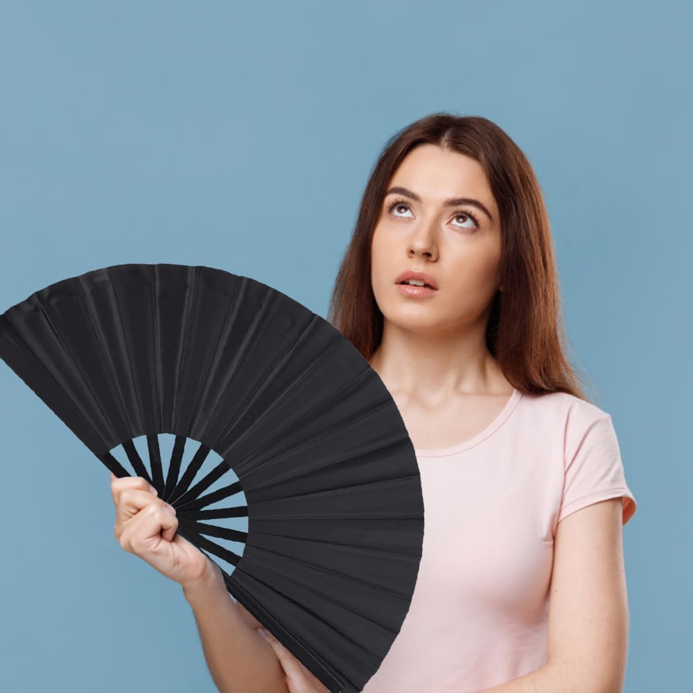 4 Pack Large Folding Hand Fan, Plastic Hand Held Folding Fans Chinese Kung Fu Hand Fan Decorative Folding Fans for Dance, Performance, Festival or Home Decorations(Black & Red)