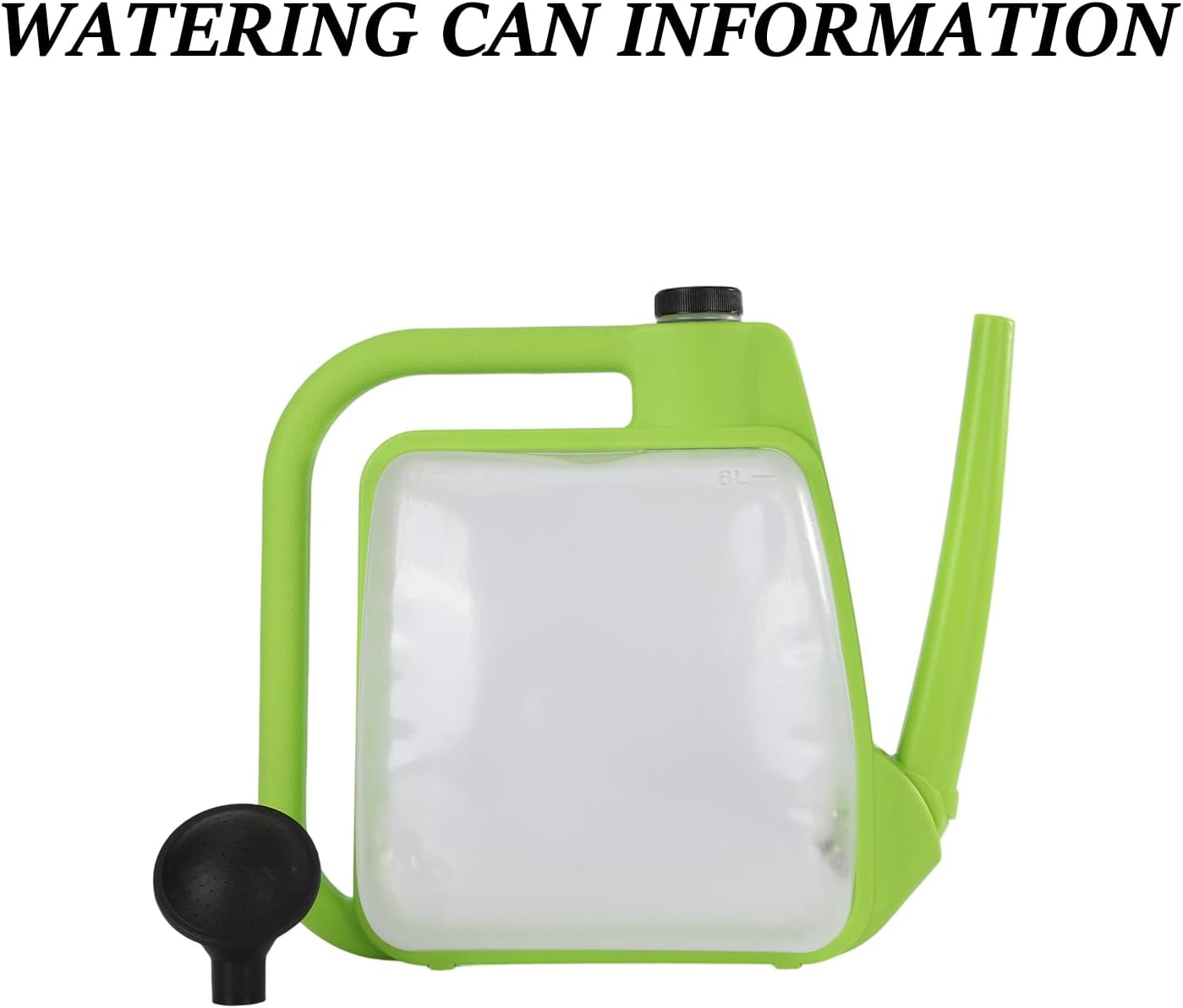 Foldable Transparent Plastic Watering Can 1.6Gal with Spray and Pour Nozzle for Indoor Outdoor Plants,Apple Green