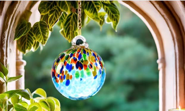 EUSTUMA Hand Blown Glass Witch Ball,Glass Ball Ornament Hanging Garden Gazing Ball Indoor Outdoor Home Décor. (1)