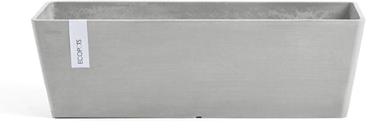 Ecopots Bruges Durable Modern Rectangular Indoor/Outdoor Recycled-Based Composite Flower Pot Planter, White Grey, 31.5"