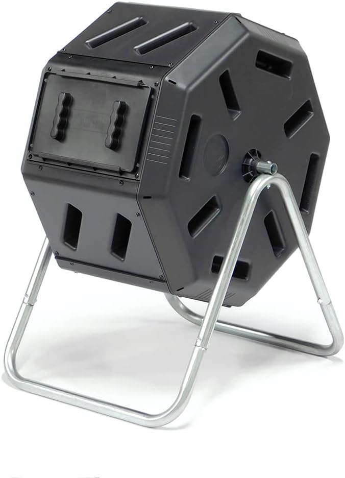 FCMP Outdoor IM2000 Tumbling Composter Canadian-Made, 100% Recycled Resin - Outdoor Rotating Compost Tumbler Bin for Garden, Kitchen, and Yard Waste, Black (22 Gallon)