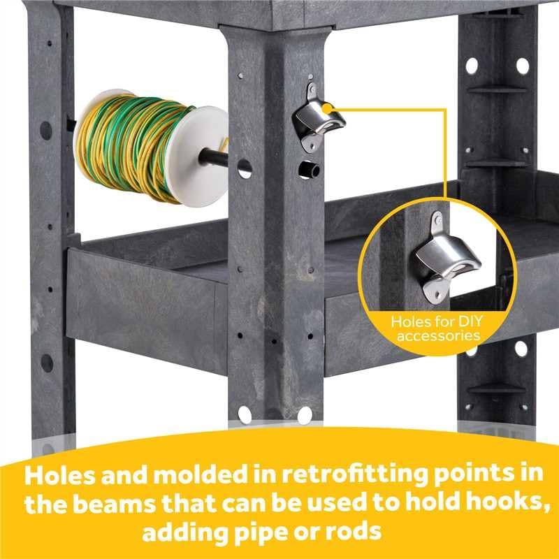 ELAFROS 3 Shelf Heavy Duty Plastic Utility Cart 34 x 17 x 38.5 Inch - Work Cart with Full Swivel Wheels Deep Shelves and Safely Holds up to 550 lbs - 3 Tier Service Cart Tool cart, Gray