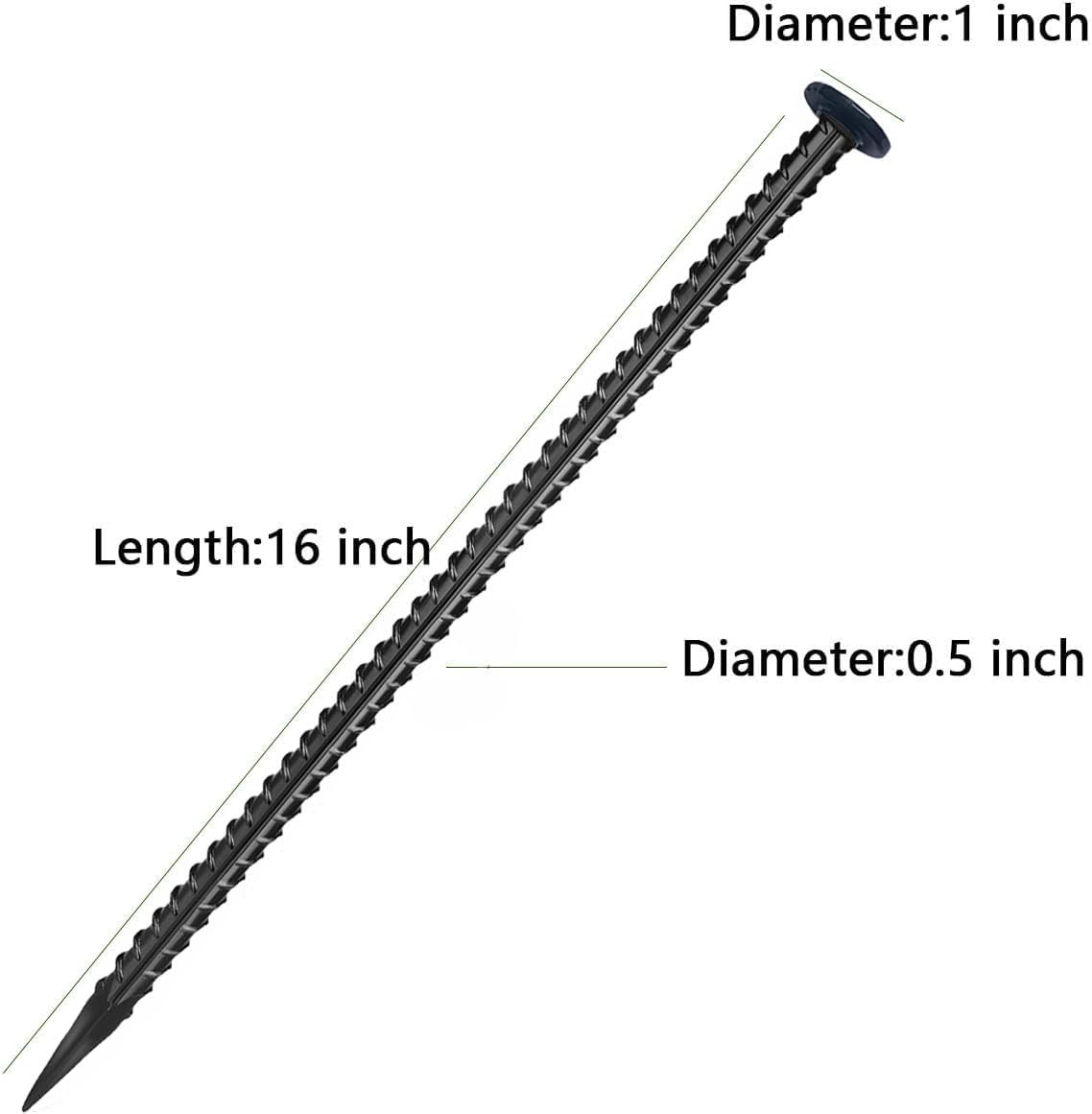 16 Inch Rebar Stakes,Ground Stake 1/2 Inch Diameter，Galvanized Steel Ground Anchors, Heavy Duty Metal Spikes，Asphalt Anchor,Used for Speed Bump Wheel Stop and Camping Tent(16 Pack ，Black)