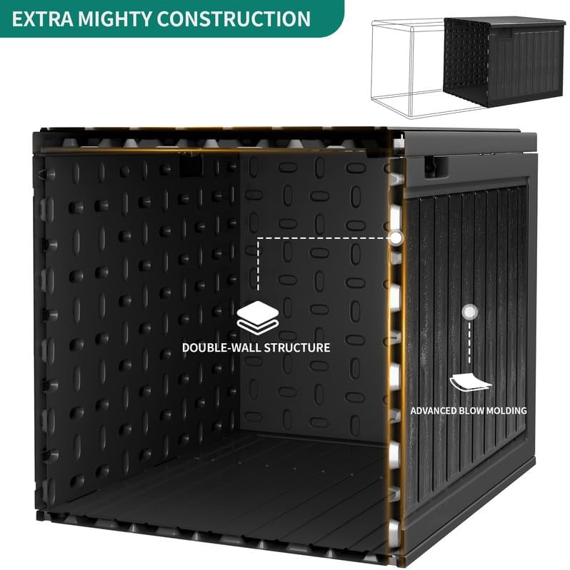 YITAHOME 90 Gallon Large Deck Box, Double-Wall Resin Outdoor Storage Boxes, Deck Storage for Patio Furniture, Cushions, Pool Float, Garden Tools, Lockable & Waterproof (Black)