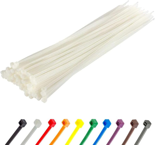 GTSE 12 Inch White/Clear Zip Ties, 100 Pack, 40lb Strength, UV Resistant Long Nylon Cable Ties, Self-Locking 12" Tie Wraps