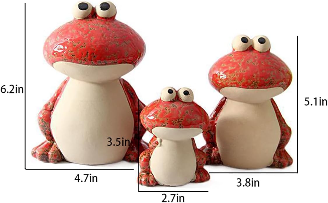 Frog Garden Decor Set of 3,Funny Cute Ceramic Frog Garden Statues Yard Decoration Outdoor Holiday Decorations,Ideal Ornament for Outside Pond Pool Patio Front Porch Backyard (Red)