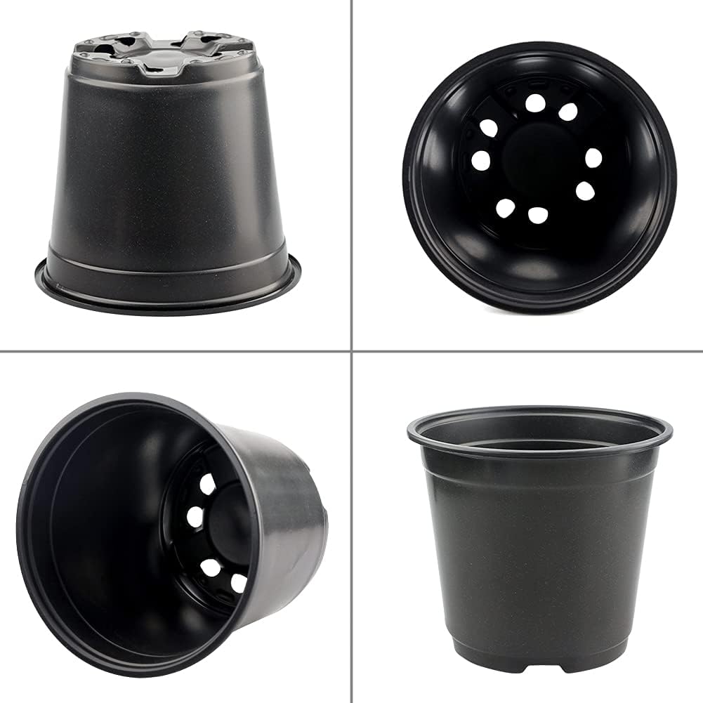 KINGLAKE 50 Pcs 6" Plastic Plants Nursery Seedlings Pots Flower Plant Container Seed Starting Pots Matte Black
