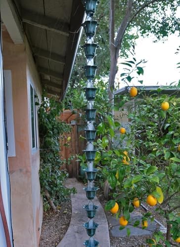 Nutshell Stores Flower Cups Rain Chain - Patina - 19 Feet