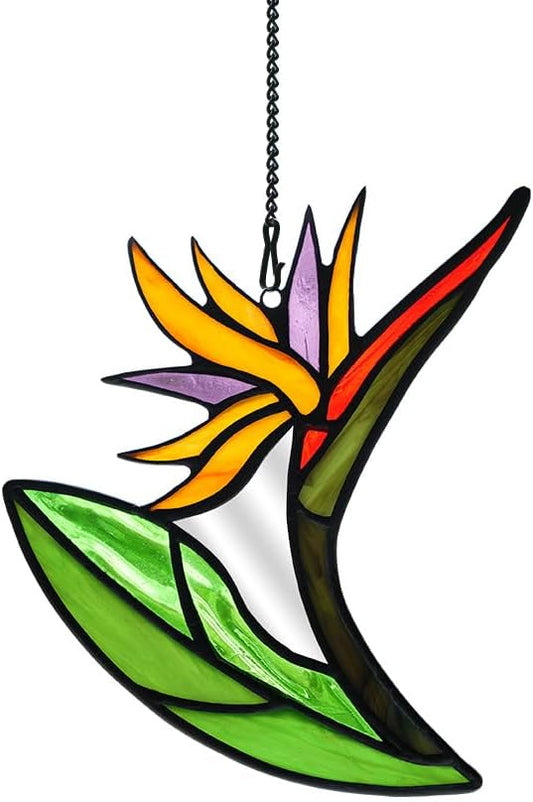 Bird of Paradise Flower Decor Stained Glass Suncatcher,Artificial Fake Flowers Gift for Women,Flowers Ornament Stained Glass Window Hangings,Housewarming Gifts for Mom Grandma