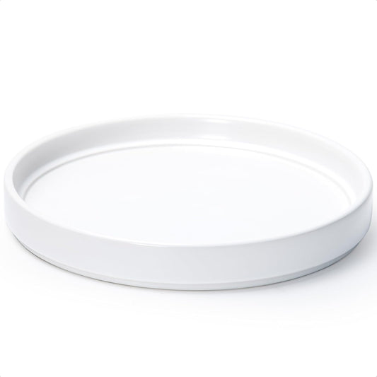D'vine Dev Modern Round 10.4 Inch Ceramic Plant Pot Saucer, Planter Pot Drainage Tray for Indoor Plants, Matte White, 97-T-A-5